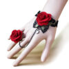Wholesale Retro Gothic Punk Bracelet Lace Rose Bracelet with Ring Fashionable Burgundy Flower Lace Bracelet