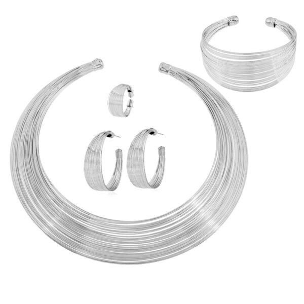 Wholesale exrt explosions fashion striped metal collar necklace four-piece bracelet ring earring collar