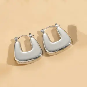 Square Hollow Earrings / Steel Color