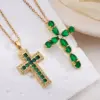 304 Stainless Steel Copper Inlay Cross Zircon Pendant Necklace