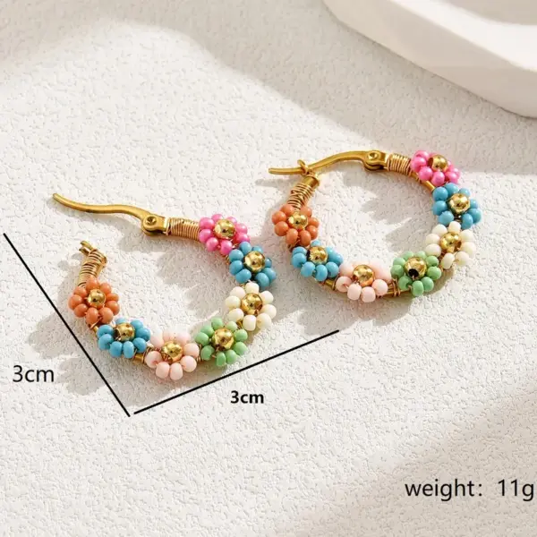 Wholesale 1 Pair Vacation Flower Plating 201 Stainless Steel Plastic 18K Gold Plated Hoop Earrings