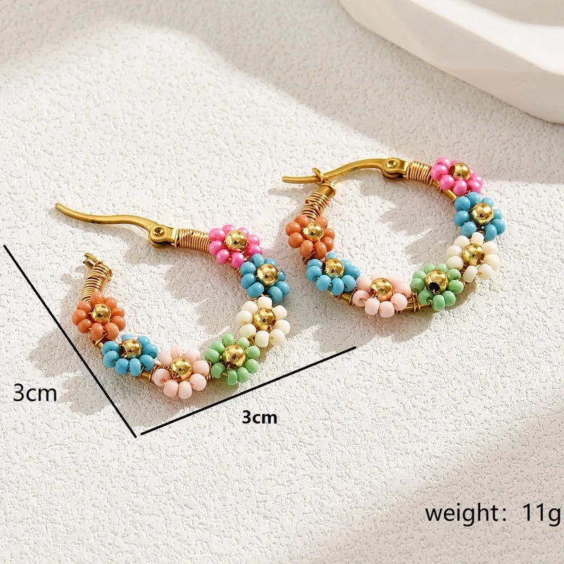 Wholesale 1 Pair Vacation Flower Plating 201 Stainless Steel Plastic 18K Gold Plated Hoop Earrings