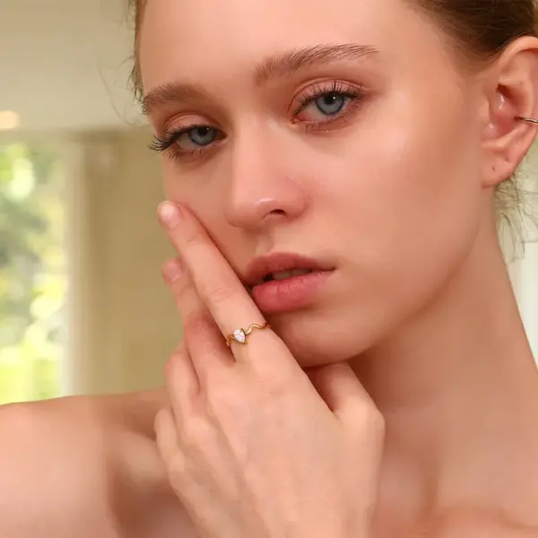 Wholesale PVD Coated Real Gold Plated 18K Gold Water Droplets Lines 304 Stainless Steel Simple Style Waterproof Non Tarnish Rings