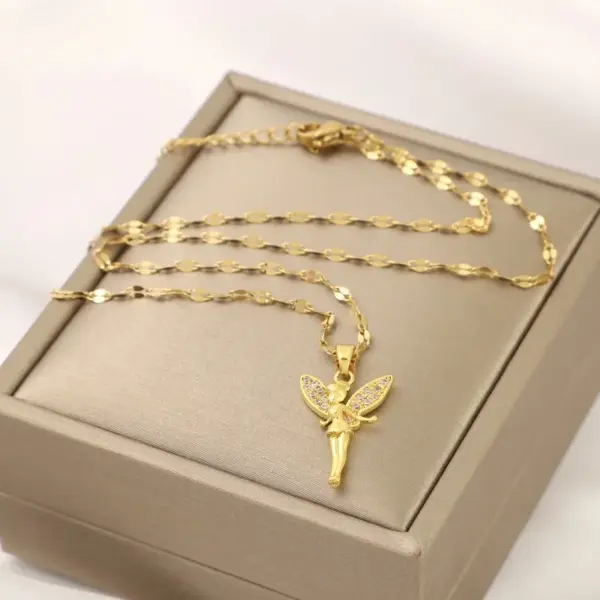 Wholesale Titanium Steel Copper IG Style Simple Style Plating Inlay Angel Zircon Pendant Necklace