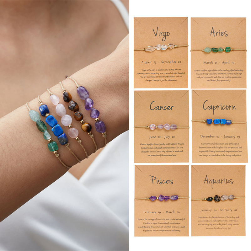 Wholesale Cross-border hot sale twee contion natural stone beaded bracelet irregular stone handmade adjustable woven contion bracelet