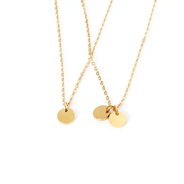 PVD Coated Real Gold Plated Round Customization Laser Engraving 304 Stainless Steel Simple Style Waterproof Non Tarnish Pendant Necklace