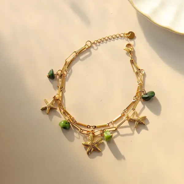 Ion Plating (IP) 14K Gold Real Plated Sun Moon Starfish 304 Stainless Steel Casual Vacation IG Style Waterproof Non Tarnish Multi Charms Bracelet