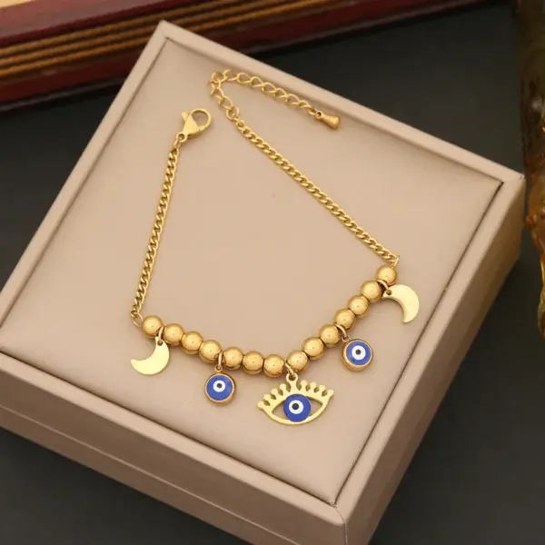 Wholesale PVD Coated 18K Gold Real Gold Plated Devil'S Eye Heart Shape Stainless Steel Retro Commute Waterproof Non Tarnish 304 Stainless Steel Bracelets
