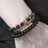Wholesale Cross-border New 6/8mm Black Frosted Volcanic Stone Beaded Bracelet Set Combination Lion Head Elastic Bracelet Bracelet