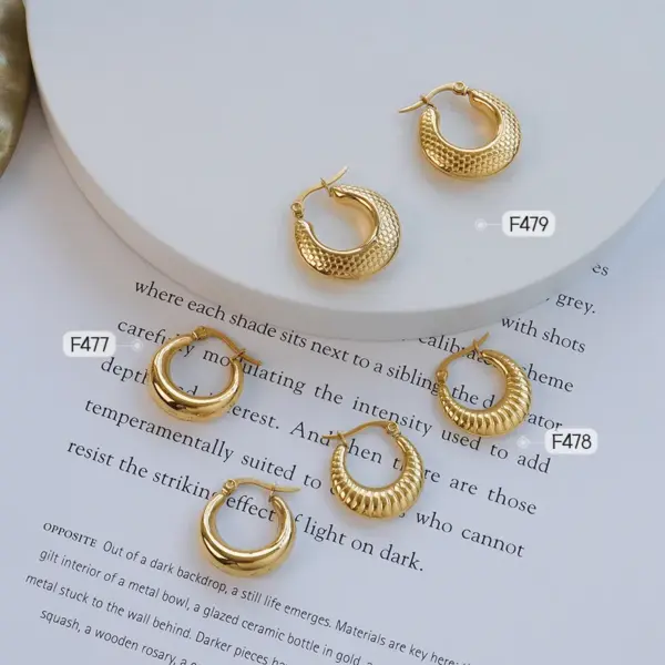 Wholesale PVD Coated Real Gold Plated 18K Gold Printing 304 Stainless Steel Retro Waterproof Non Tarnish Earrings