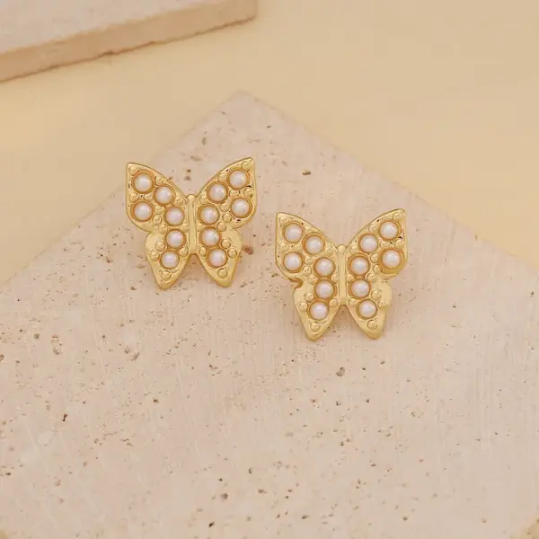 Wholesale Ion Plating (IP) 18K Gold Real Gold Plated Flower Butterfly 304 Stainless Steel Luxurious Simple Style Commute Waterproof Non Tarnish Ear Studs