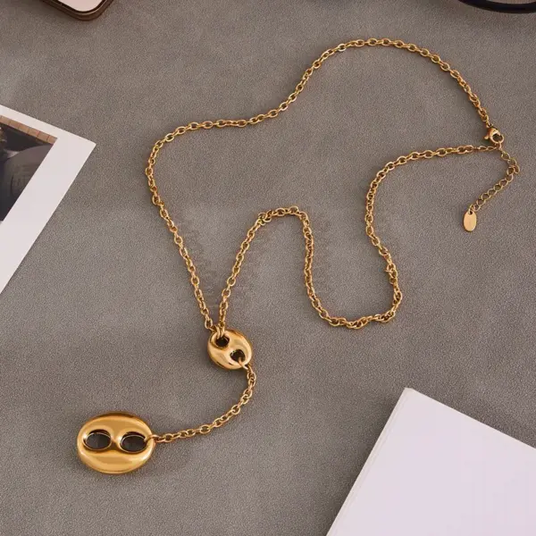 304 Stainless Steel Geometric PVD Coated Stone-Free 18K Gold Plated Glam Handmade Novelty Handmade Chain Lobster Trigger Clasp Closure Y-Necklace Necklace