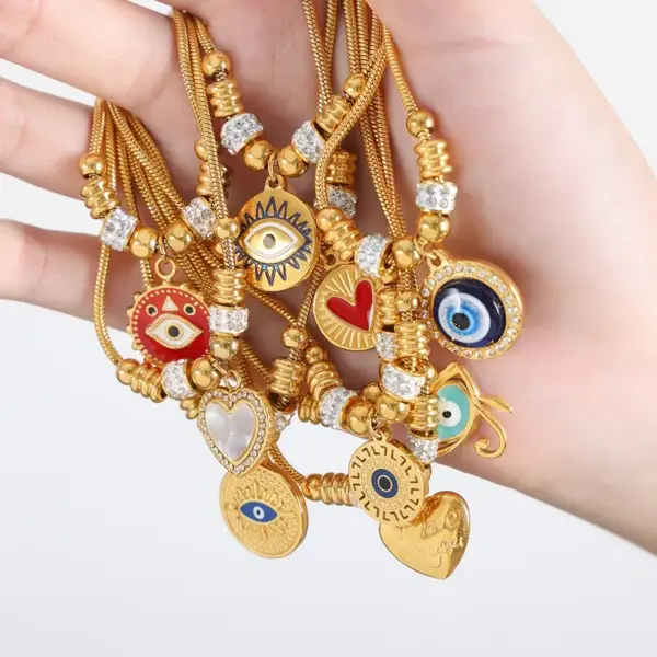 Wholesale 304 Stainless Steel Heart Shape PVD Coated Zircon 18K Gold Plated Real Gold Plated Tropical Waterproof Non Tarnish Plating Rope Chain Bracelets