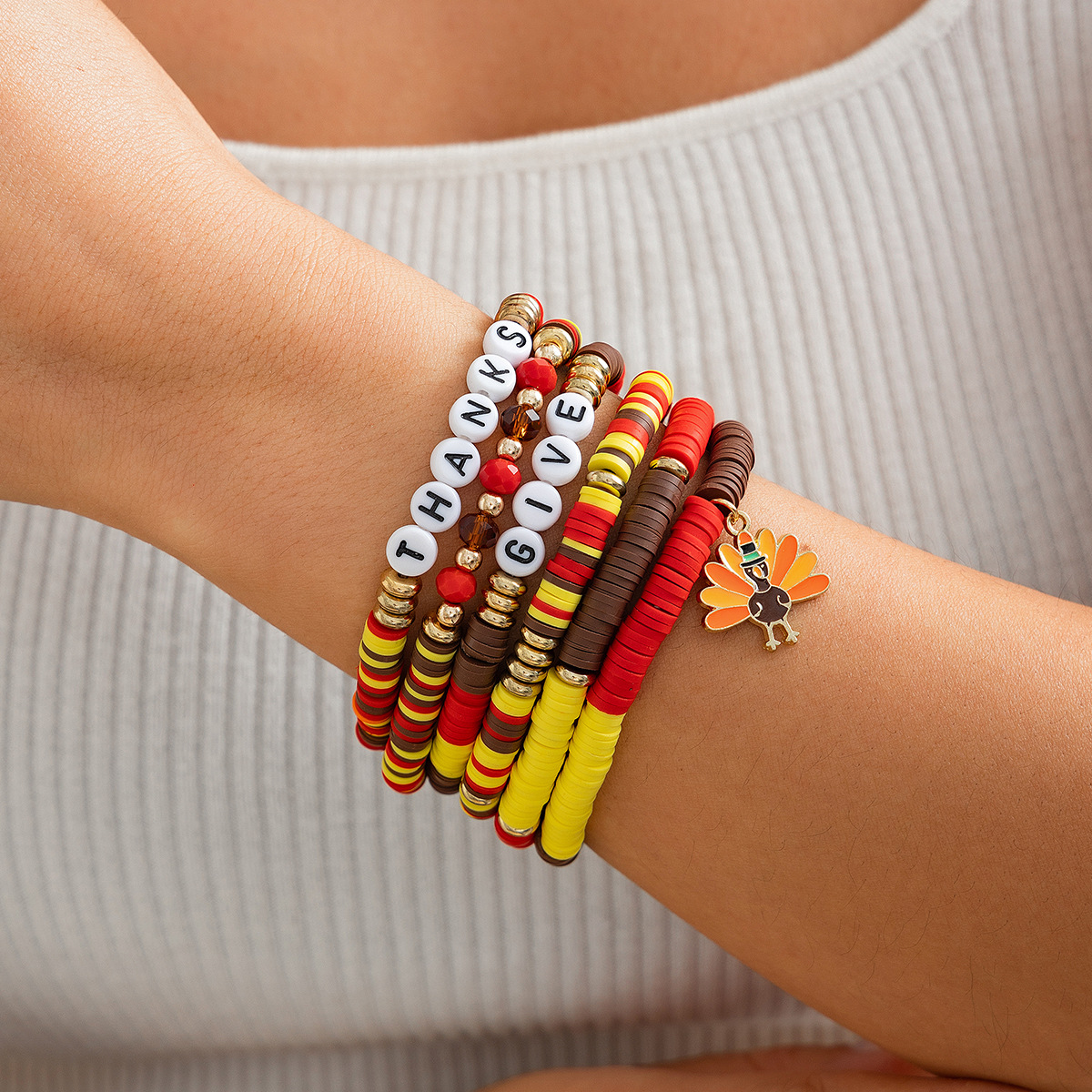 Wholesale European and American Cross-border Jewelry Thanksgiving Maple Leaf Acrylic Bracelet Creative Handmade Soft y Beaded Bracelet suit