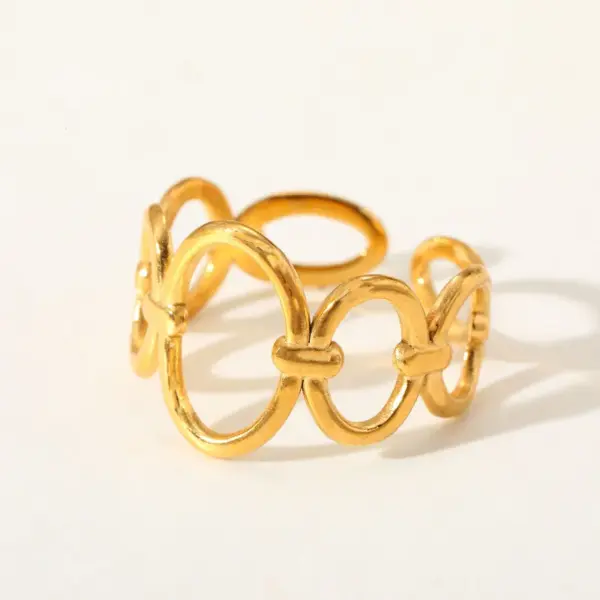 Wholesale Fashionable Geometric Round Open Ring Stainless Steel 18K Gold Plated Adjustable Size For Casual Weekend Selfie Street Style