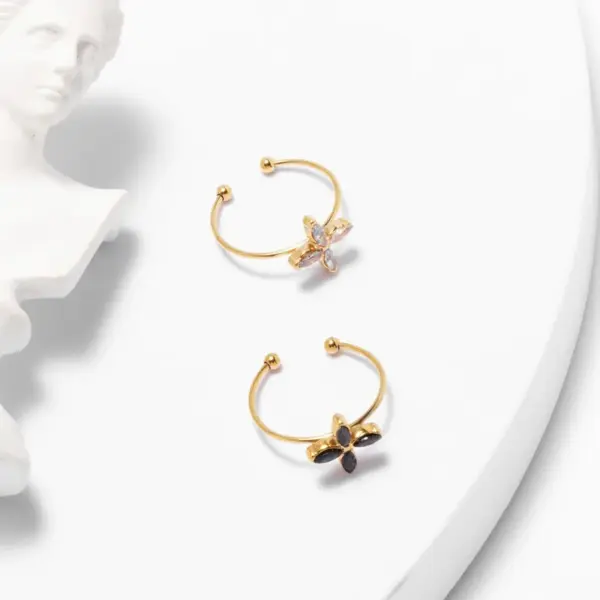 Wholesale PVD Coated 18K Gold Real Gold Plated Four Leaf Clover 304 Stainless Steel Cute Waterproof Non Tarnish Open Rings