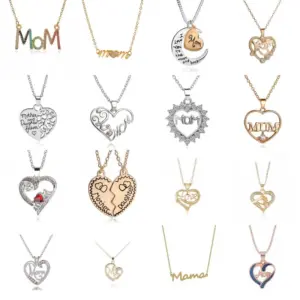 Wholesale 1 Piece Mama Simple Style Letter Moon Heart Shape Alloy Copper Plating Inlay Artificial Rhinestones Artificial Diamond Rose Gold Plated Gold Plated Silver Plated Pendant Necklace