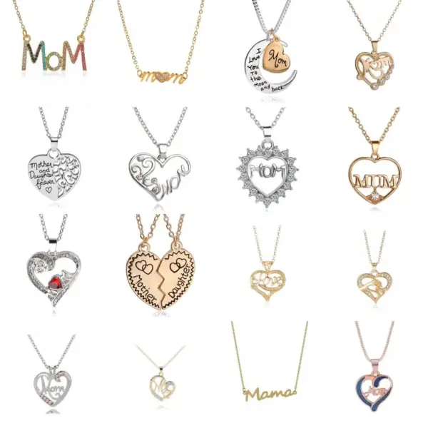 Wholesale 1 Piece Mama Simple Style Letter Moon Heart Shape Alloy Copper Plating Inlay Artificial Rhinestones Artificial Diamond Rose Gold Plated Gold Plated Silver Plated Pendant Necklace