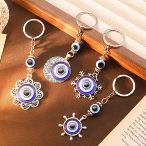 Wholesale Cross-border Explosions Devil's Eye Blue Eyes Keychain Retro Compass Moon Snowflake Pendant Backpack Pendant Accessories