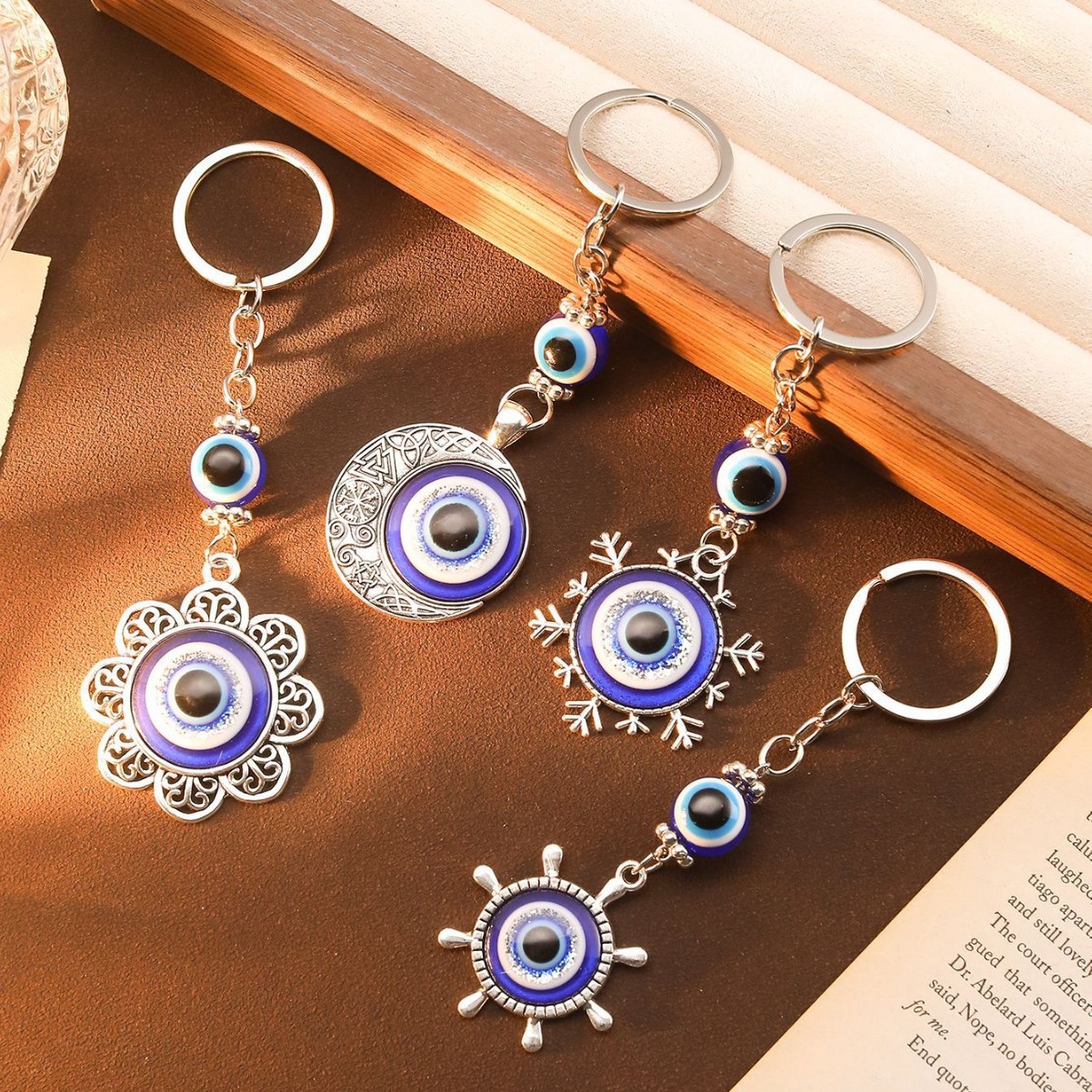 Wholesale Cross-border Explosions Devil's Eye Blue Eyes Keychain Retro Compass Moon Snowflake Pendant Backpack Pendant Aessories