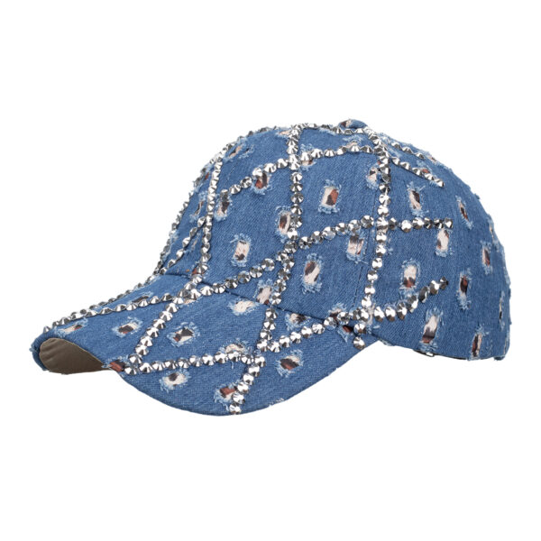 Wholesale Women's Ripped Diamond Denim Baseball Cap Leopard Rhinestone Fashion Cap Outdoor Sunshade Sunscreen Cap B1152