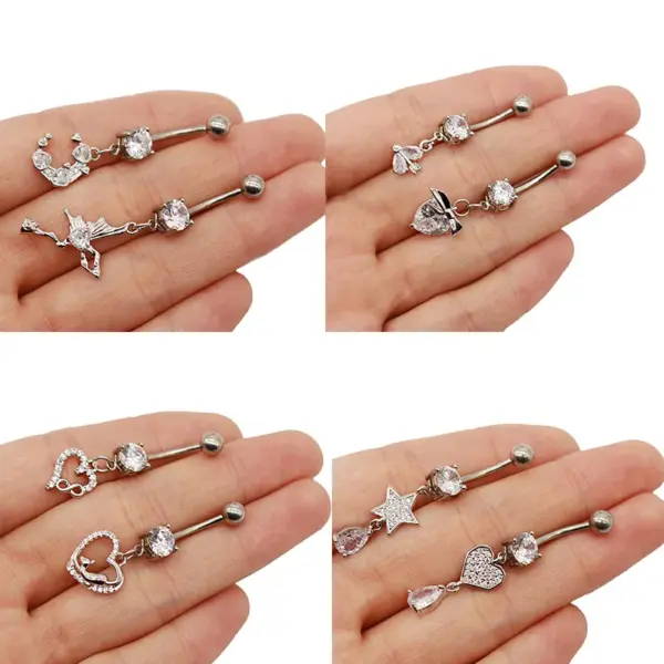 Wholesale 1 Piece 316L Stainless Steel Alloy Resin Rhinestones Glass Belly Rings Star Moon Heart Shape Waterproof Non Tarnish Surgical Steel White Gold Plated Women's