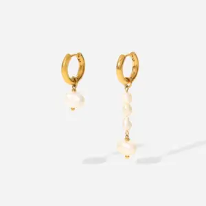 Wholesale 1 Pair Fashion Geometric Asymmetrical Plating 304 Stainless Steel Freshwater Pearl Earrings