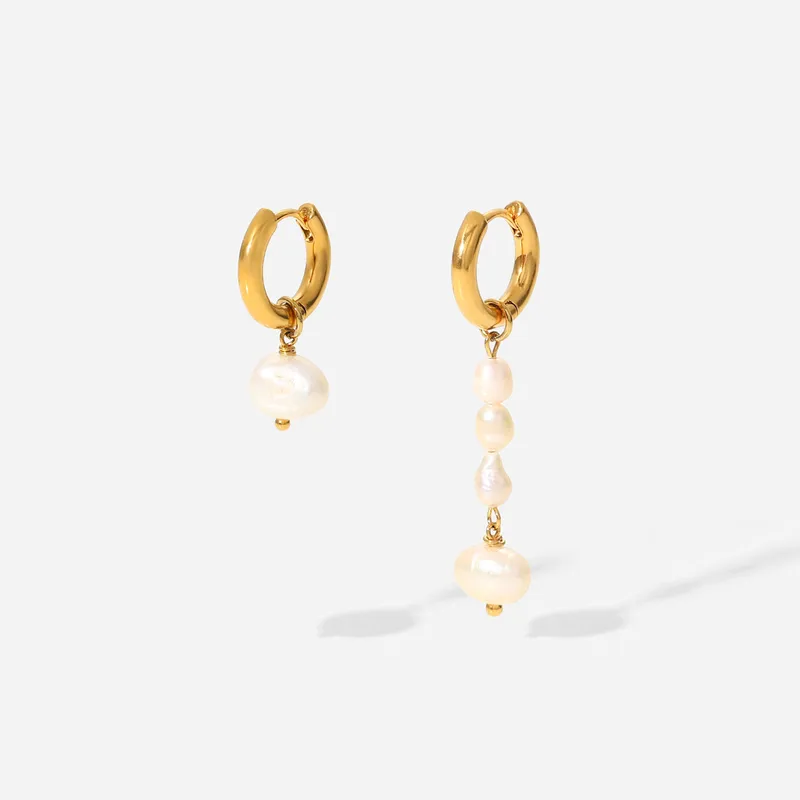 Wholesale 1 Pair Fashion Geometric Asymmetrical Plating 304 Stainless Steel Freshwater Pearl Earrings