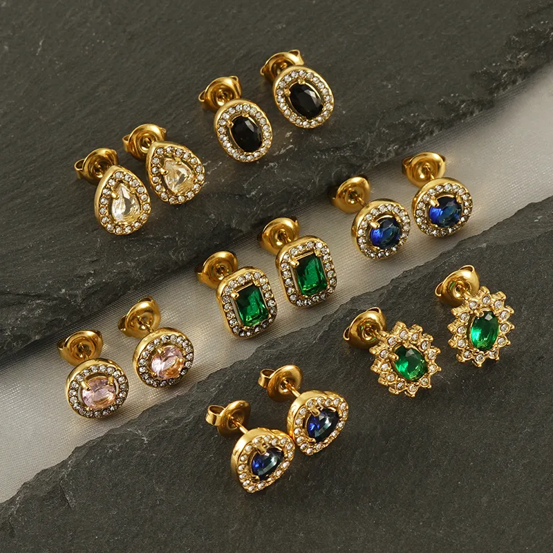 Wholesale PVD Coated 18K Gold Plated Sun Water oplets Heart Shape Stainless Steel Glam Waterproof Non Tarnish Ear Studs