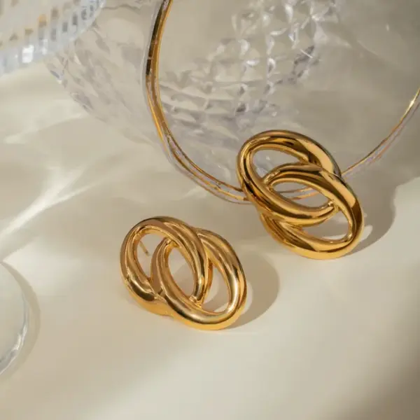 Wholesale Copper Oval Electroplating 18K Real Gold Plated Simple Style Gold Silver Drop Earrings