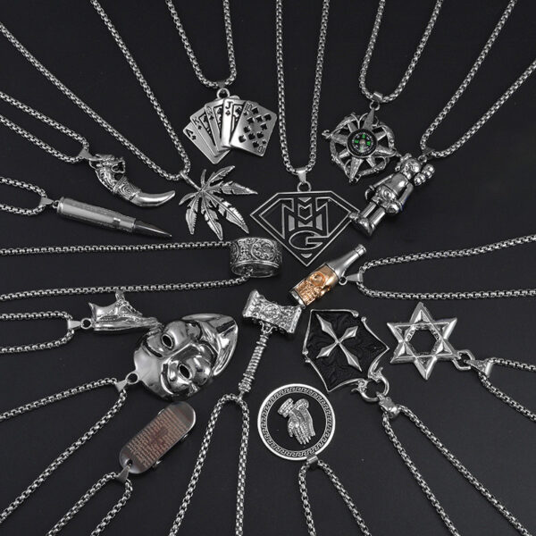 oly-7ad8d9c8ceb9cb90d963252b7dd6dadc Wholesale European and American personality trendy titanium steel hip-hop necklace men's trendy disco all-match hiphop pendant long sweater chain pendant