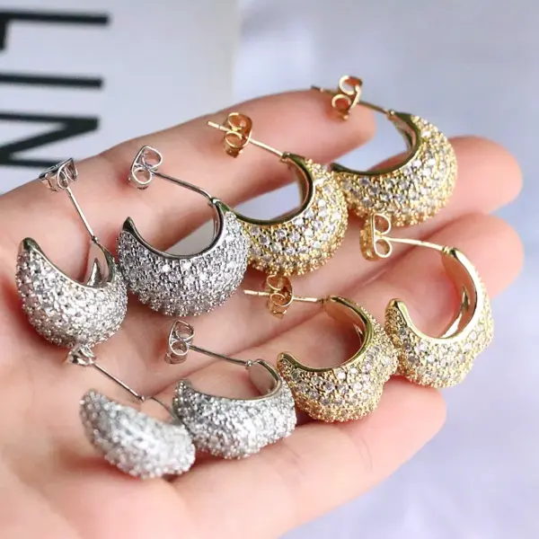 Wholesale 1 Pair Ig Style Simple Style Moon Plating Inlay Copper Artificial Rhinestones Gold Plated Ear Studs