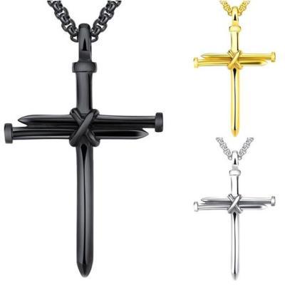 Wholesale Wish Popular Necklace European and American Titanium Steel Cross Necklace Classic Simple Versatile Stainless Steel Nail Pendant Batch