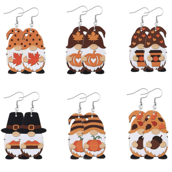 Wholesale Thanksgiving Pendant Wooden Double-Sided Earrings