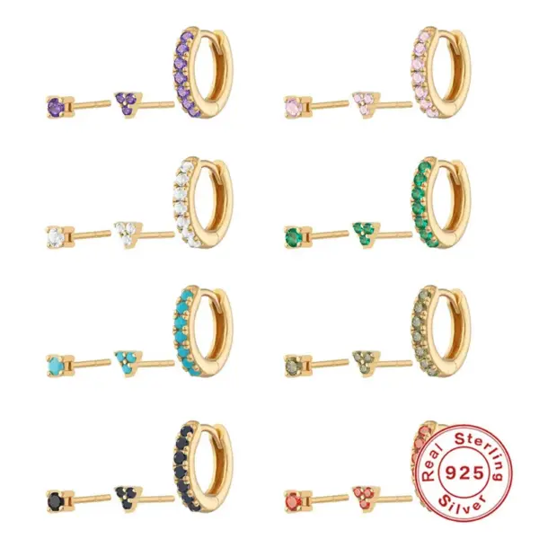 925 Sterling Silver Rhinestones Geometric Earrings