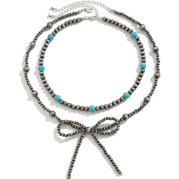 oly-7af3a2cdbe863f139ff64ec1f221d6ff Wholesale pular Western Bow Necklace Multi-Layer Bohemian Style Turquoise Bead Necklace Jewelry Gift for Women