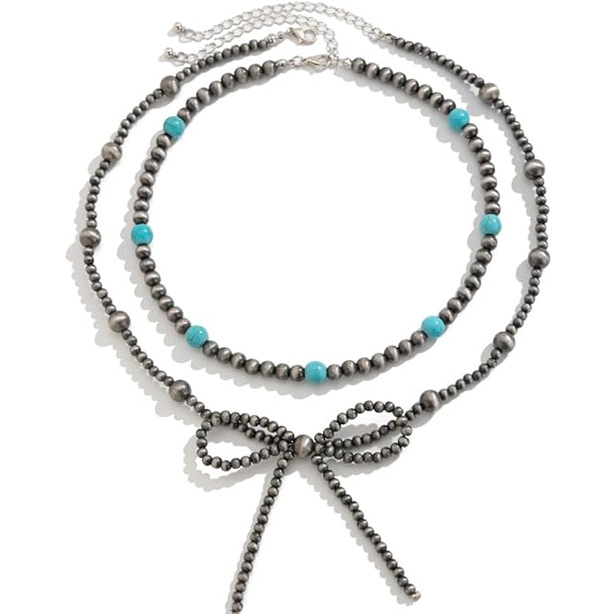 Wholesale Cross-Border pular Western Bow Necklace Multi-Layer Bohemian Style Turquoise Bead Necklace Jewelry Gift for Women