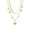 Wholesale PVD Coated Real Gold Plated Sun Eye Titanium Steel Fashion Waterproof Non Tarnish Layered Necklaces