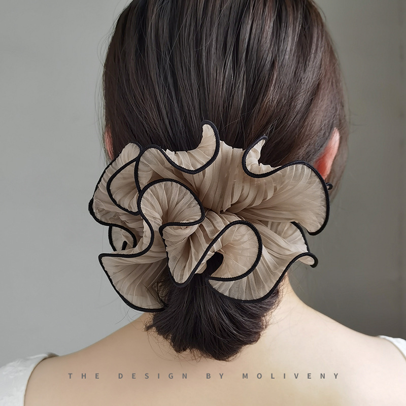 Wholesale Ser Fairy Ball Head Pleated Large Intestine Hair Ring Elegant Hair Rope Women's Headess nytail Tie Head Rubber Tendon Fashionable All-match