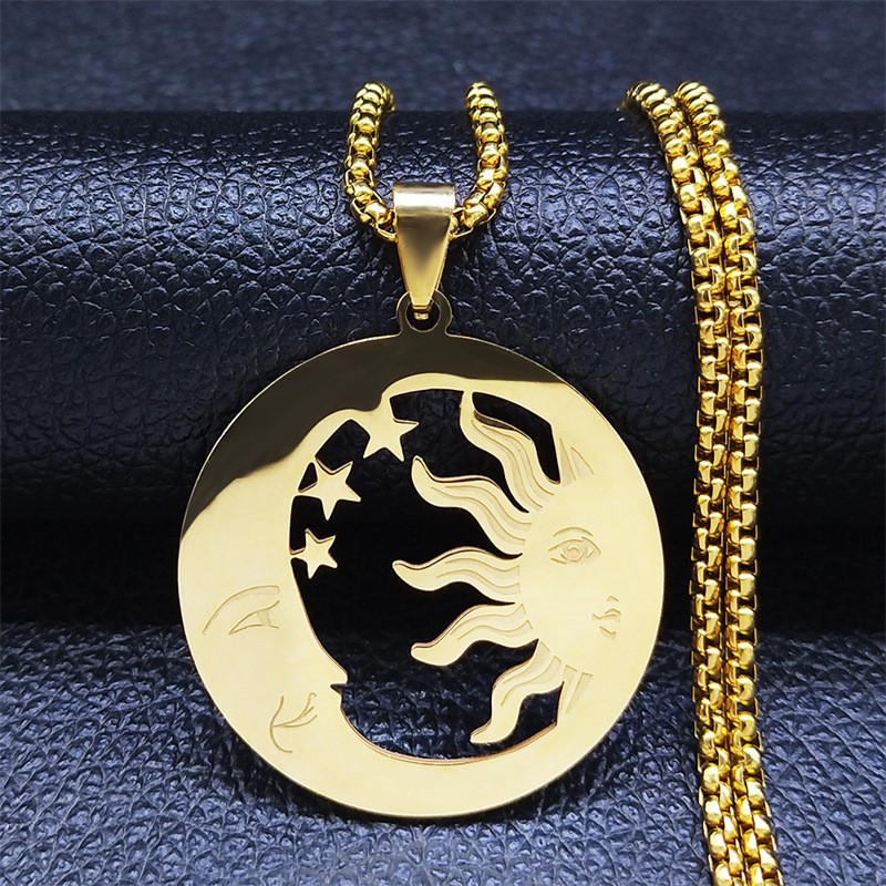 Wholesale MOON SUN five-inted star necklace stainless steel stone invisible moon crescent worship necklace jewelry