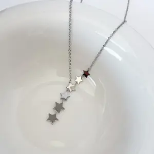 Sc137 Silver Pentagram Tassel Necklace / Titanium Steel