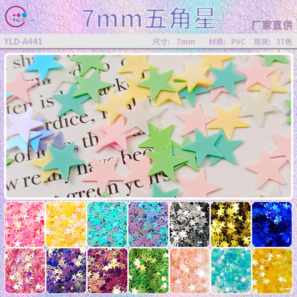 Wholesale YALEDUO oil color 7MM five-inted star DIY oil painting sequins starry sky spread five-inted star golden light plane without holes