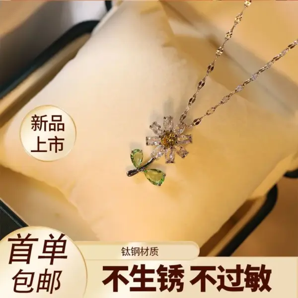 Wholesale Fashion Flower Titanium Steel Inlay Zircon Pendant Necklace 1 Piece