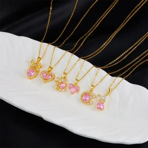 Wholesale Simple Style Heart Shape Copper Inlay Zircon Pendant Necklace