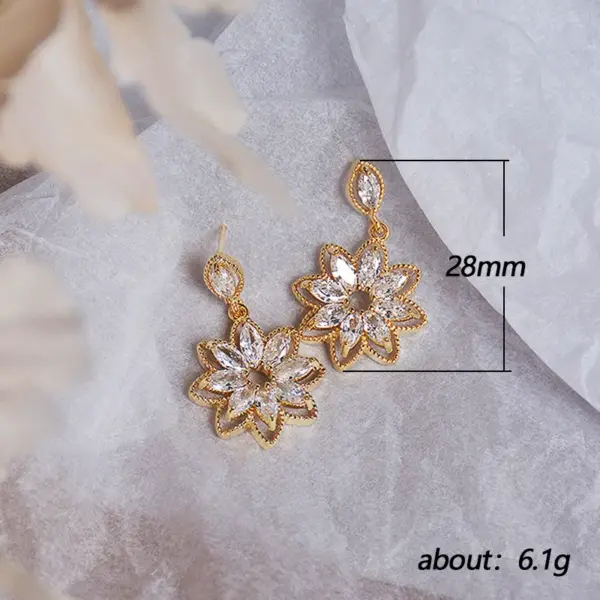 Wholesale Korean Copper Micro-set Zircon Crystal Flower Earrings Female