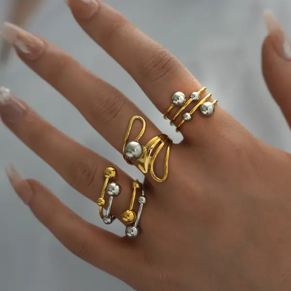 PVD Coated Real Gold Plated 18K Gold Geometric 304 Stainless Steel IG Style Casual Lady Waterproof Non Tarnish Rings