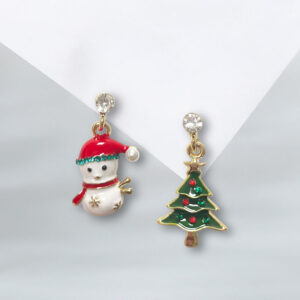 Silver needle: oil drop christmas snowman + christmas tree earrings