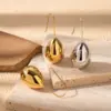 Wholesale PVD Coated Oval 304 Stainless Steel French Style Simple Style Waterproof Non Tarnish Drop Earrings