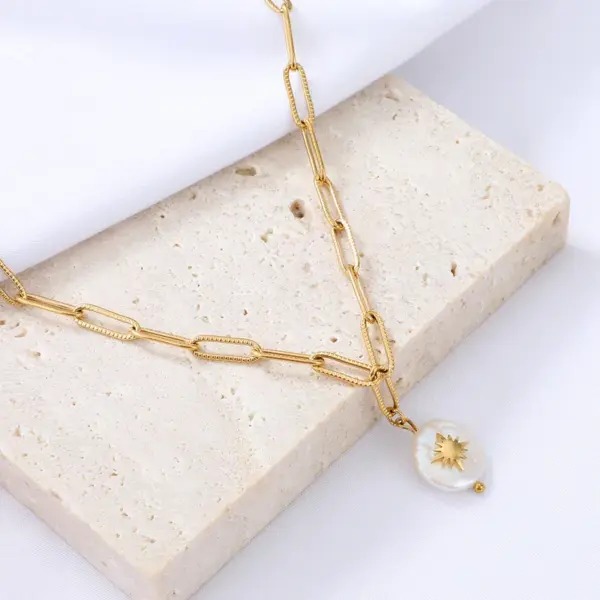 Vacuum Plating Real Gold Plated Geometric 304 Stainless Steel Simple Style Waterproof Non Tarnish Pendant Necklace