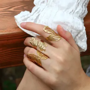 Wholesale PVD Coated 18K Gold Real Gold Plated Geometric 304 Stainless Steel French Style Commute IG Style Waterproof Non Tarnish Open Rings